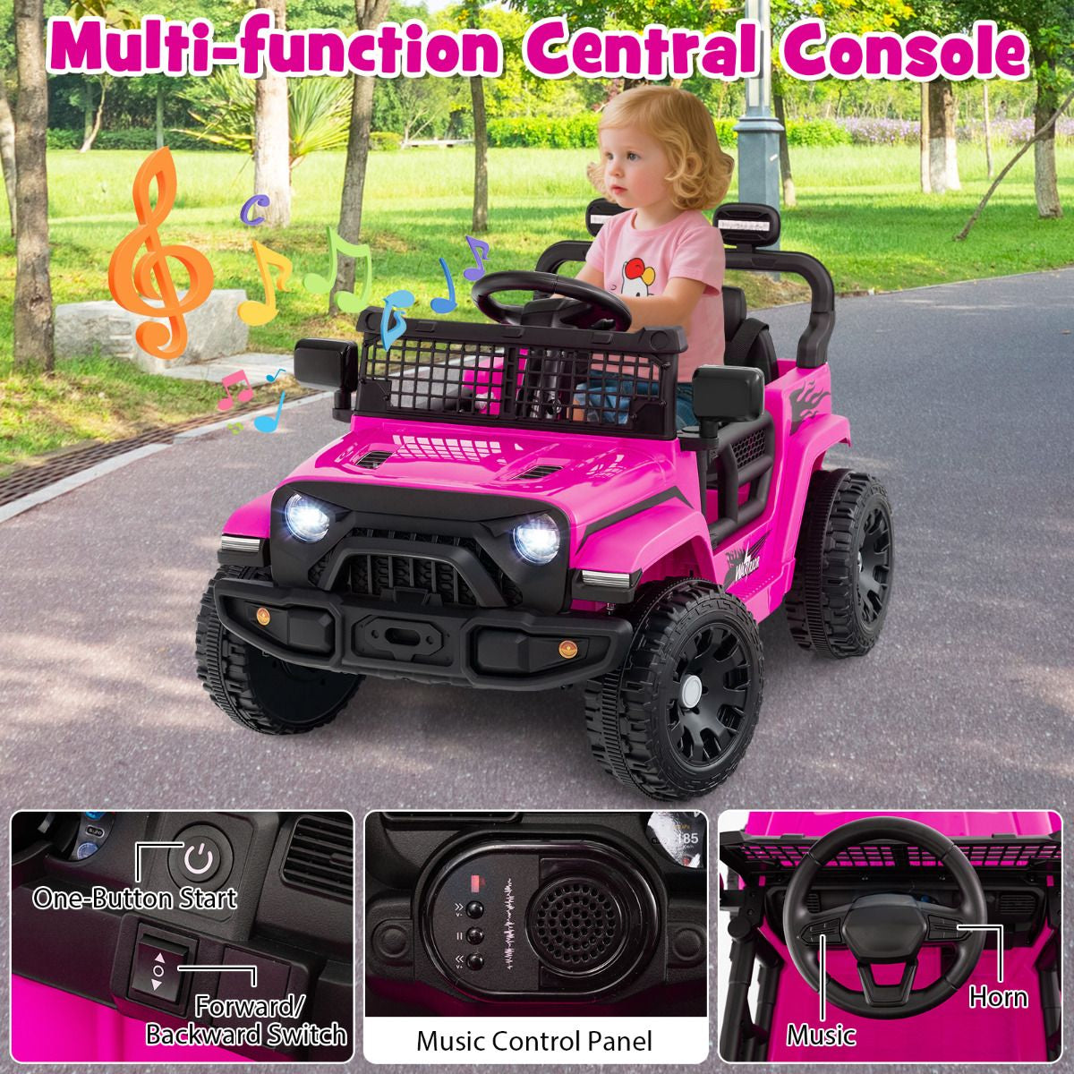 SEDOL 12V Electric Ride-On Truck for Kids with Parental Remote Control Dual 25W Motors All-Terrain Shock Absorbers LED Headlights and Soft-Start Safety System