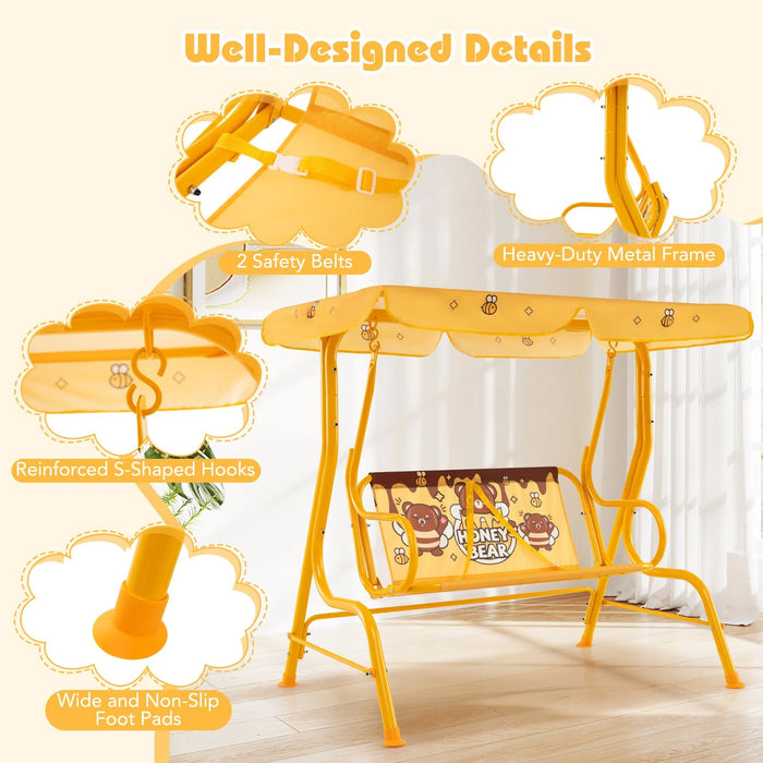 2-Seater Kids Swing Chair with Adjustable Canopy & Safety Belts