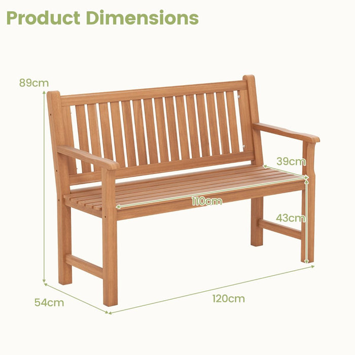 Solid Wood Garden Bench – Outdoor Seating with Curved Armrests & Backrest