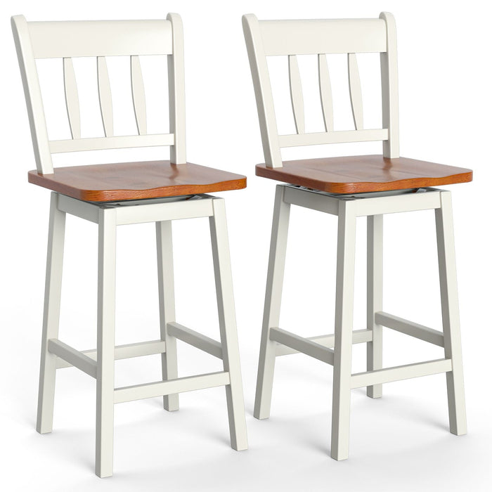Set of 2 97Cm Swivel Rubber Wood Bar Stools with Backrest and Footrest
