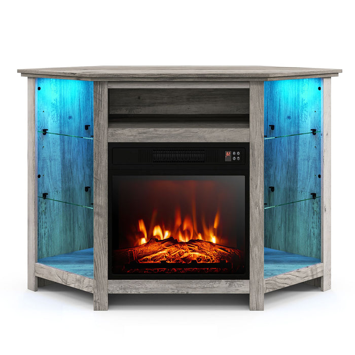 Corner TV Stand with Fireplace Insert and LED Lights
