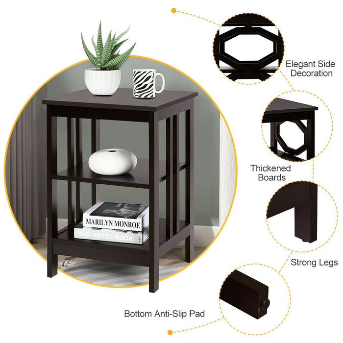 3-Tier Bedside Table with Storage Shelves for Living Room Bedroom