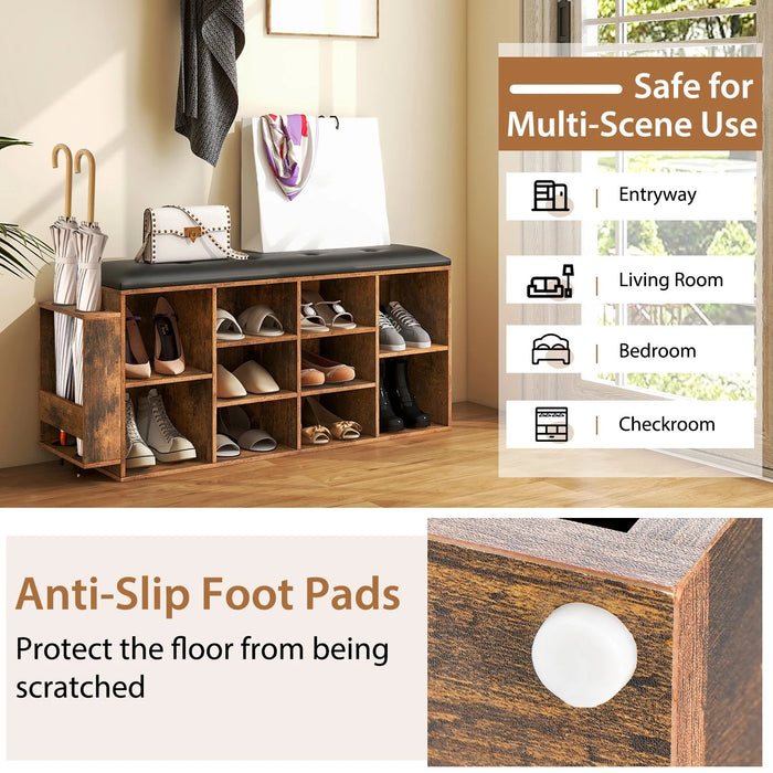 Shoe Storage Bench with Umbrella Stand and Padded Cushion