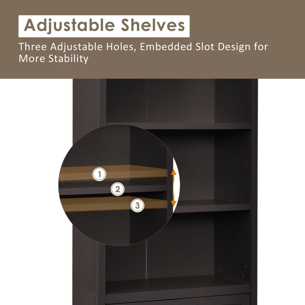 Wooden Tall Bookcase with 3-Tier Storage Cabinet