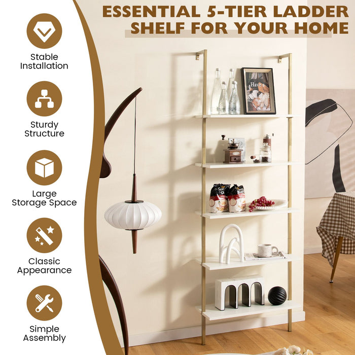 5-Tier Ladder Shelf with Steel Frame for Living Room Bedroom Office