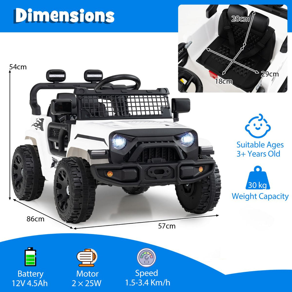 SEDOL 12V Electric Ride-On Truck for Kids with Parental Remote Control Dual 25W Motors All-Terrain Shock Absorbers LED Headlights and Soft-Start Safety System