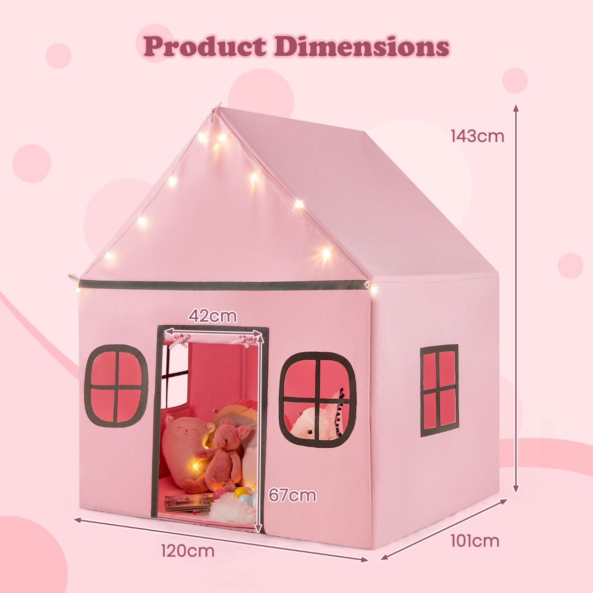 SEDOL Large Indoor Kids Playhouse with Plush Coral Velvet Mat and LED Star Lights Breathable Cotton-Blend Play Tent with Storage Pockets for Reading and Napping