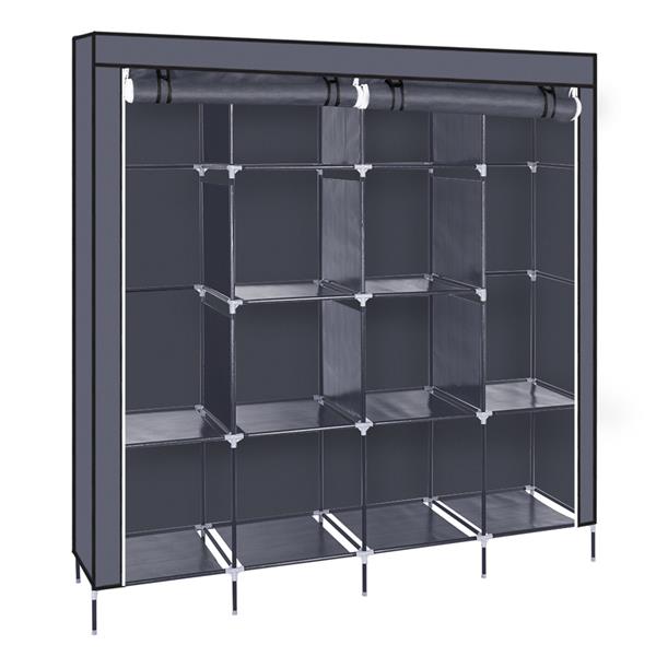 67" Portable Clothes Wardrobe – 12-Shelf Fabric Closet Organiser (Grey)