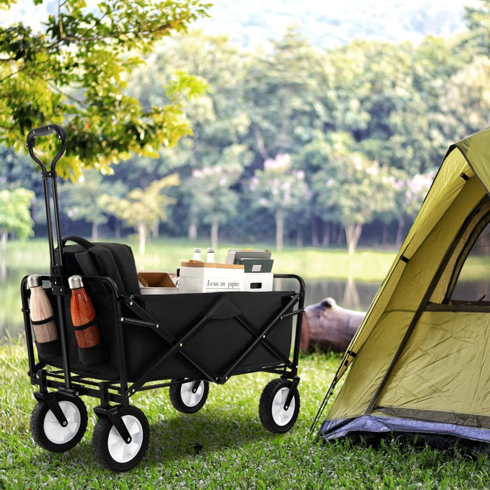 Heavy Duty Camping Garden Cart with Adjustable Handle and Drink Holders