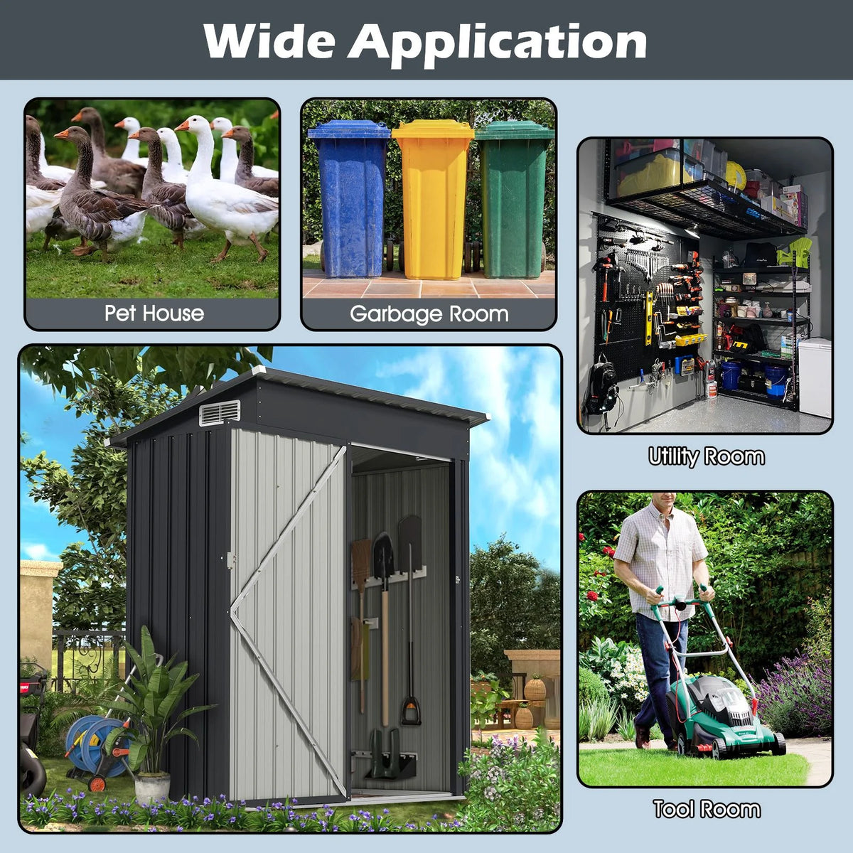 All-Weather Outdoor Storage Shed – Waterproof Garden Utility Cabinet with Sloping Roof