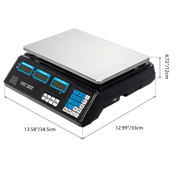 30–40kg  Digital Price Computing Scale – Vegetable & Retail Weighing Scale with Backlit LCD Display, 5g Precision & UK Plug – Silver & Black