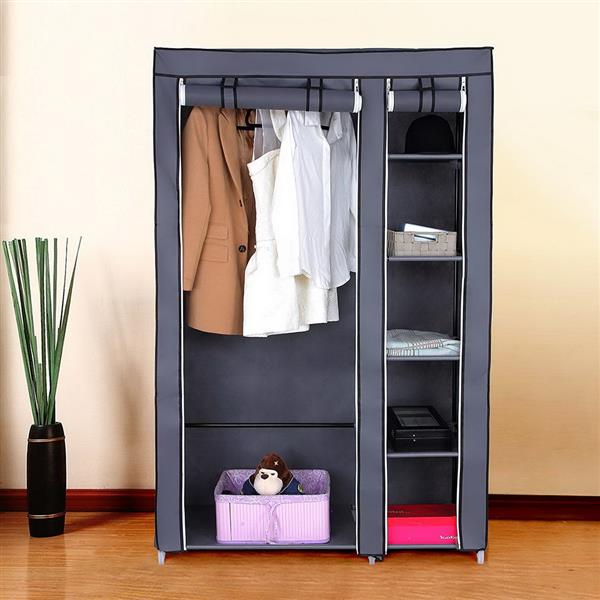 67" Portable Clothes Wardrobe – Fabric Closet with Hanging Rod (Grey)