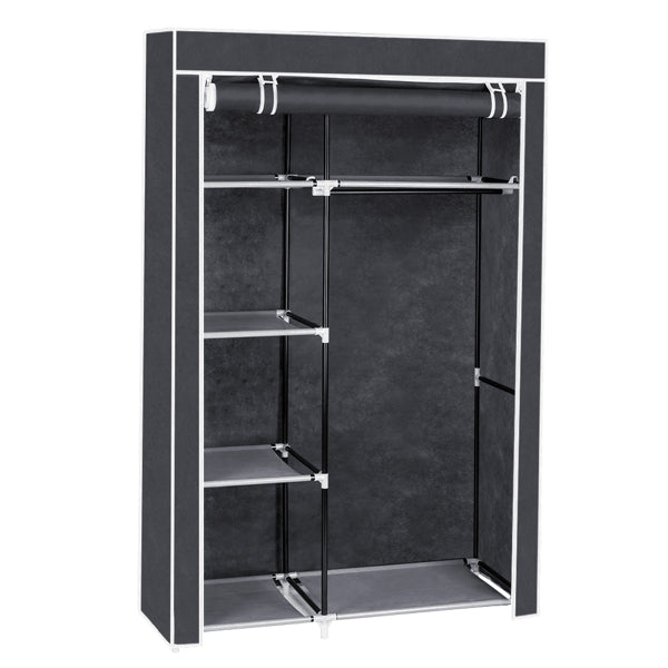 64" Portable Wardrobe – Foldable Clothes Storage Closet with Shelves & Hanging Rail (Grey)