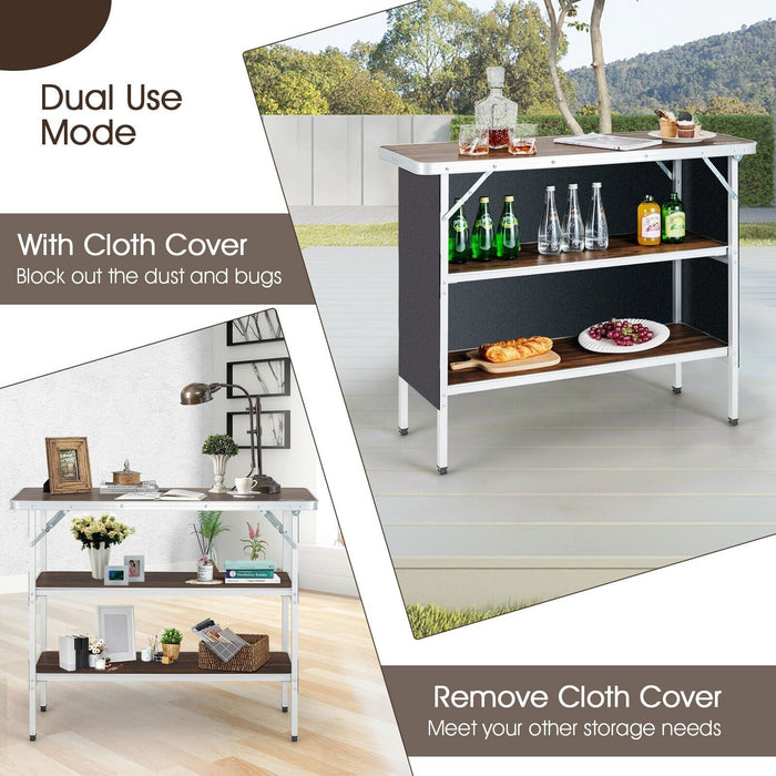 Aluminum Lightweight Folding Picnic Table with 2-Tier Shelves and Carrying Bag