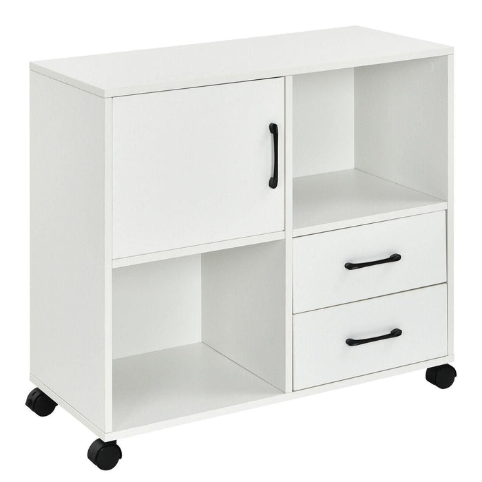 Home Office Mobile File Cabinet with 2 Drawers 2 Open Shelves and Door