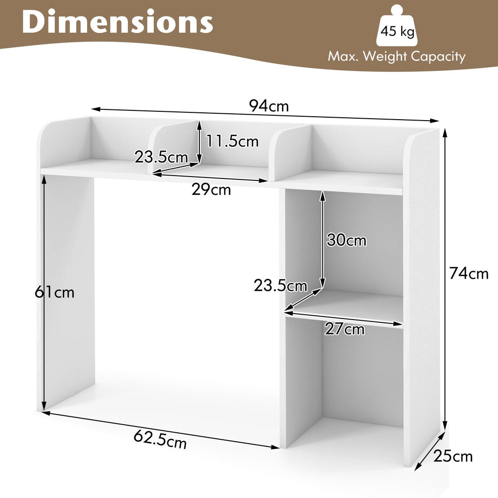 Wooden Desk Bookshelf with 4 Shelves and Open Back Compartment