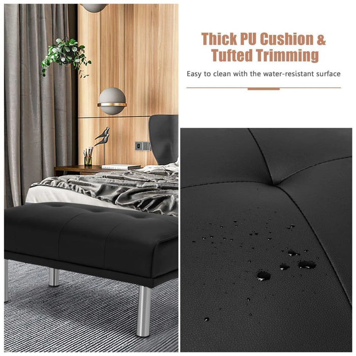 Leather Tufted Upholstered Ottoman Bench for Living Room Entryway