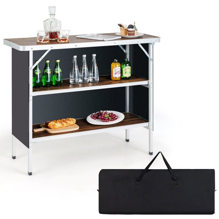 Aluminum Lightweight Folding Picnic Table with 2-Tier Shelves and Carrying Bag