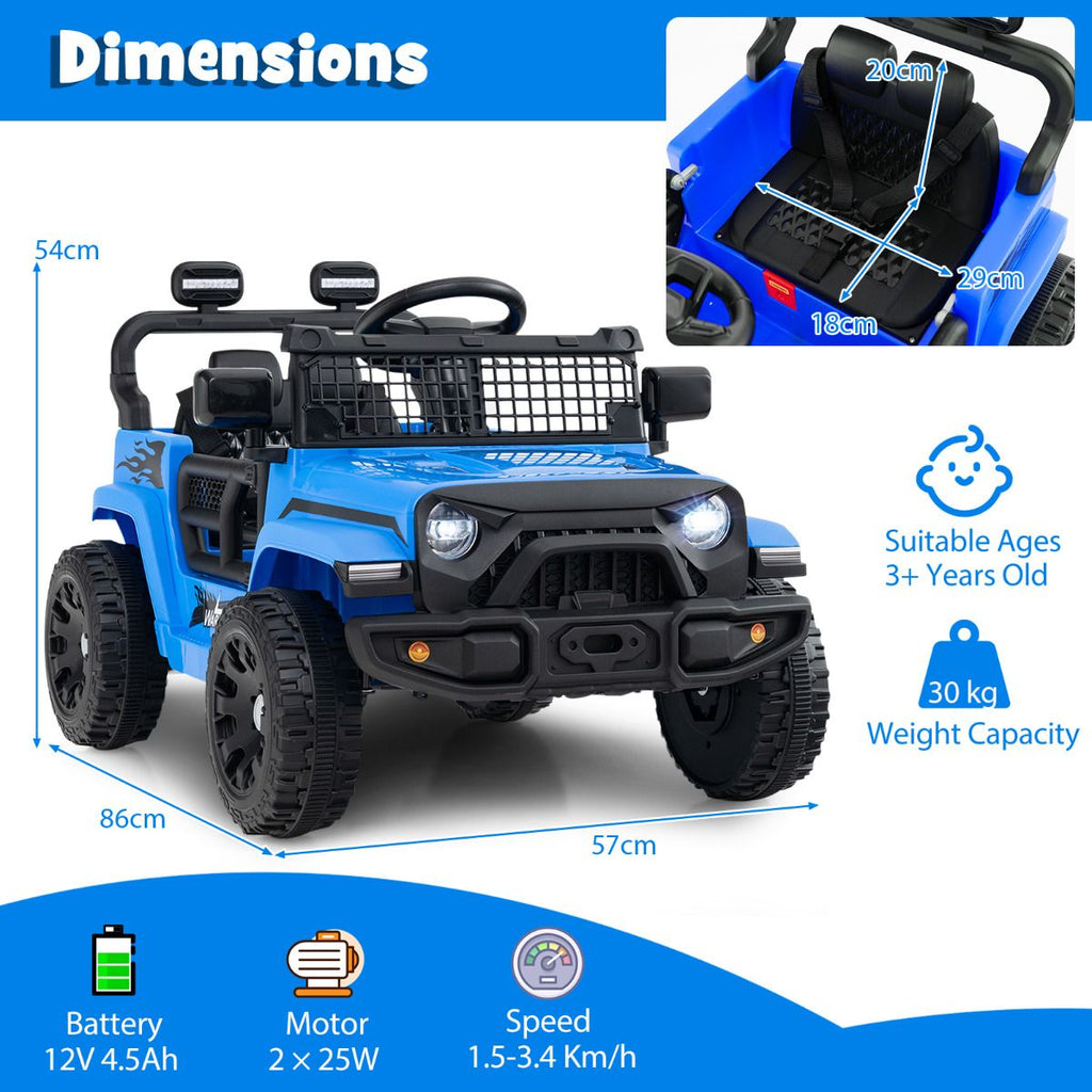 SEDOL 12V Electric Ride-On Truck for Kids with Parental Remote Control Dual 25W Motors All-Terrain Shock Absorbers LED Headlights and Soft-Start Safety System