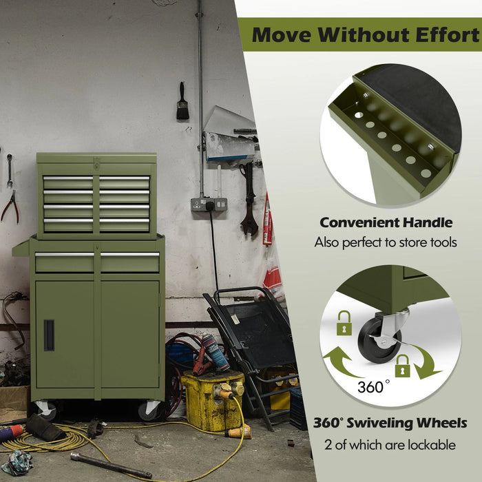 High-Capacity Rolling Tool Cabinet – Lockable Wheels, Metal 2‑in‑1 Chest & Base