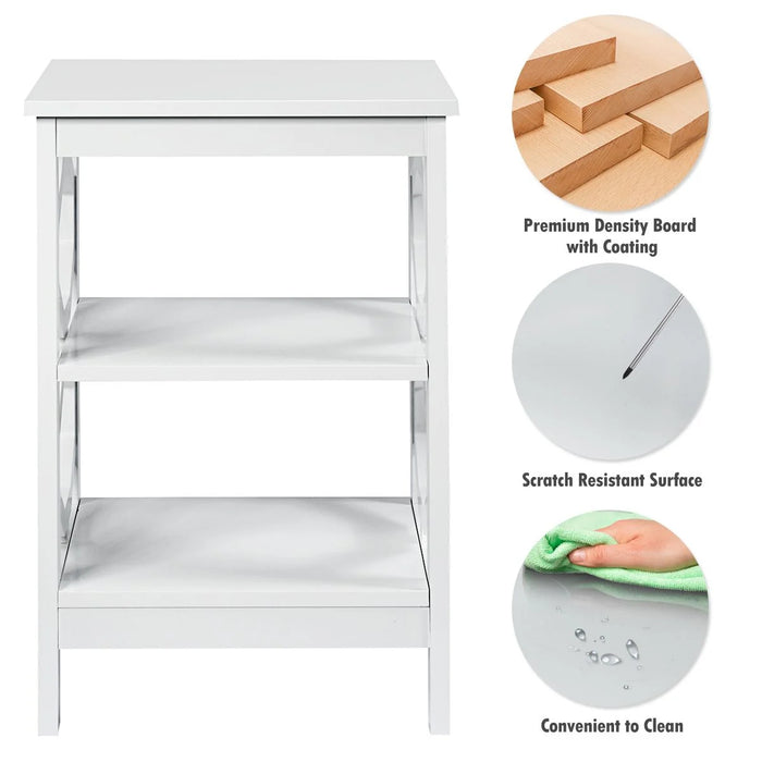 3-Tier Bedside Table with Storage Shelves for Living Room Bedroom