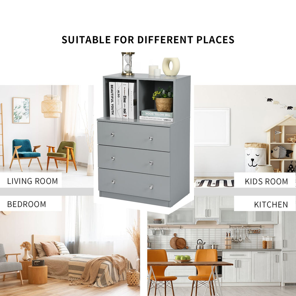 3-Drawer Dresser with 2 Open Compartments for Living Room Bedroom