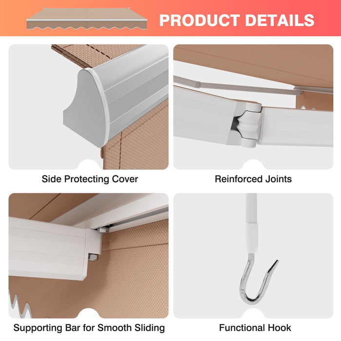 10x8ft Retractable Awning with Crank Handle