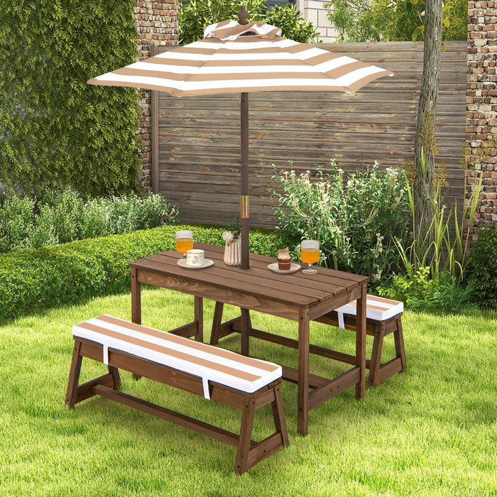 Kids Picnic Table with Cushions & Adjustable Umbrella – Fir Wood Play Table for 4