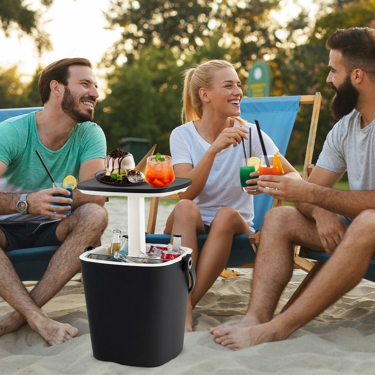 Portable Cooler Side Table – 3-in-1 Ice Chest, Side Table & Bottle Opener Unit
