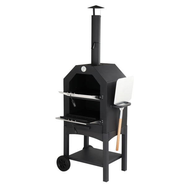 Outdoor Wood-Fired Pizza Oven – Portable Garden Pizza Maker with Stone, Peel & Grill Rack