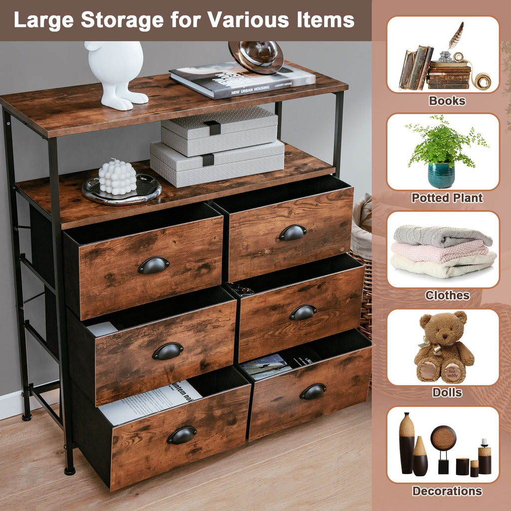 2-Tier Dresser with 6 Removable Fabric Drawers and Wooden Top