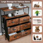 2-Tier Dresser with 6 Removable Fabric Drawers and Wooden Top