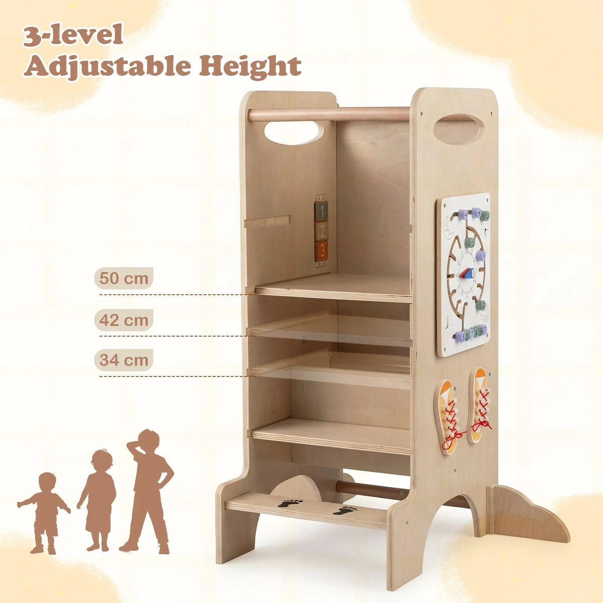 SEDOL 4-in-1 Montessori "Discovery Center" Learning Tower — Convertible Kitchen Helper Stool with Integrated Slide, High Chair, and 6-Feature Sensory Activity Station