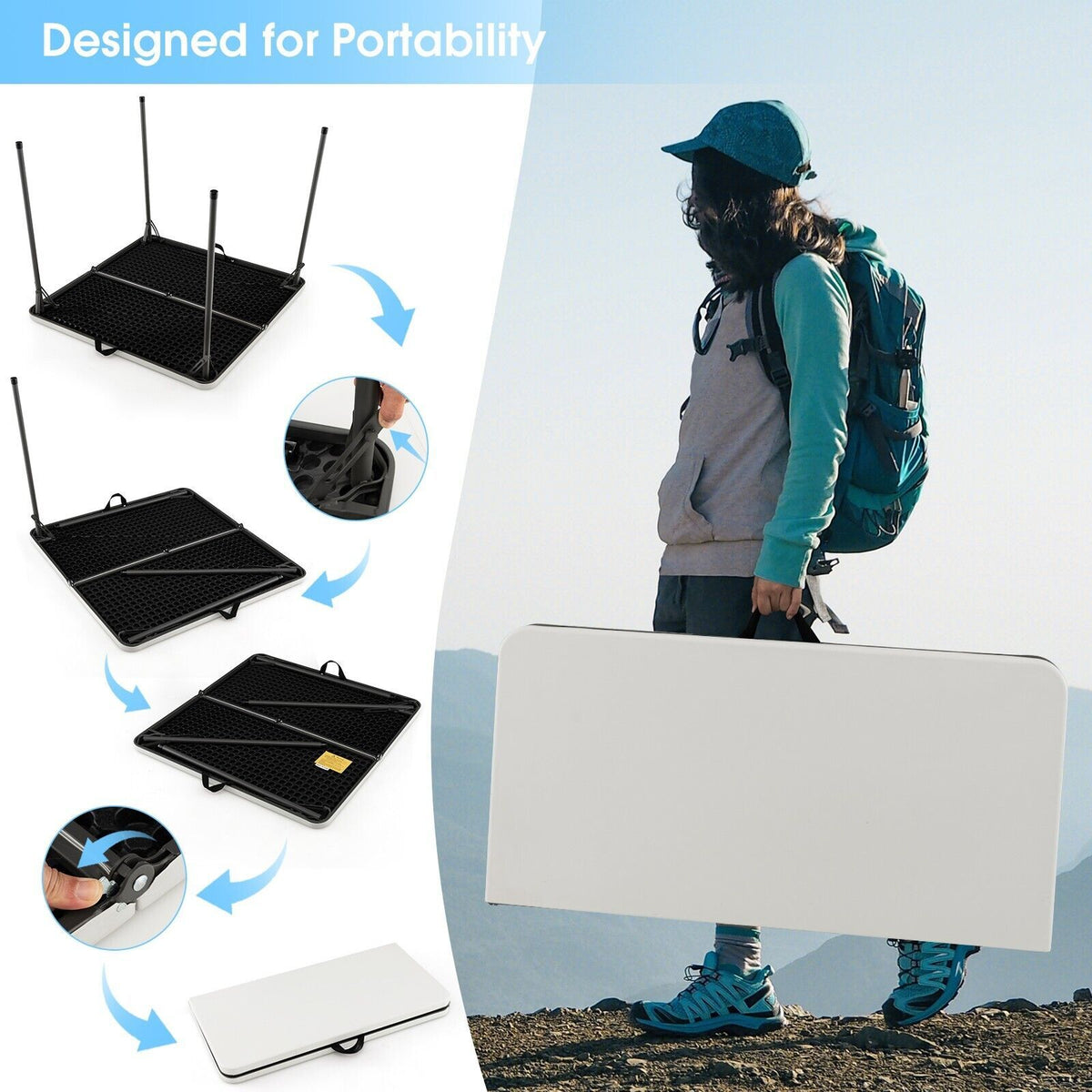 Folding Camping Table with Handle for Indoor Outdoor Use