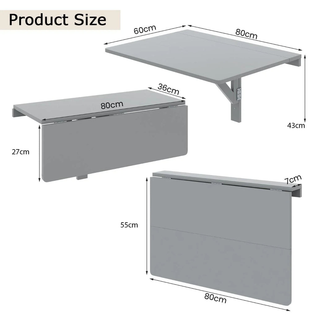 80 X 60 Cm Wall Mounted Folding Table Drop-Leaf Floating Writing Desk