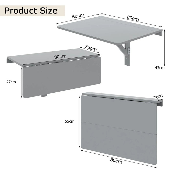 80 X 60 Cm Wall Mounted Folding Table Drop-Leaf Floating Writing Desk