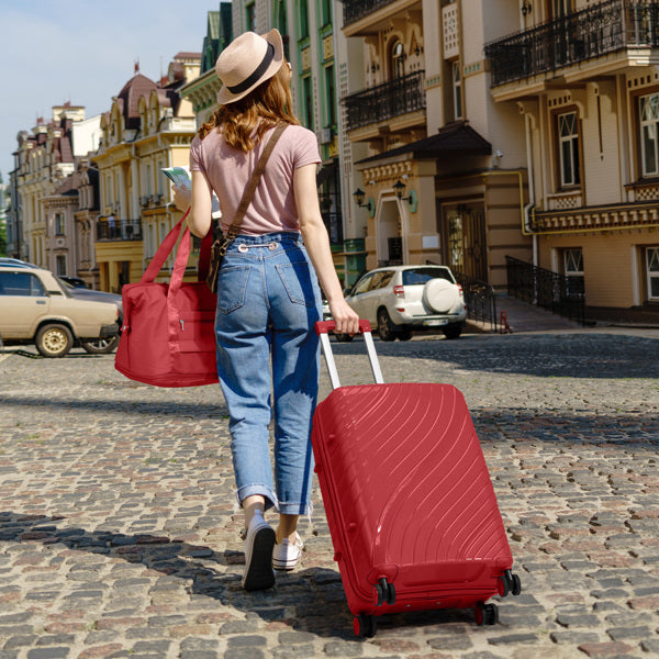 4-Piece Luggage Set with Handbags & Toiletry Kit – Durable Hard Shell Suitcases 18"/20"/24"/28" with Spinner Wheels, Travel Tote & Wash Bag – Red