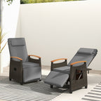 Patio Rattan Recliner Chair with Adjustable Backrest, Footrest & Flip Side Table