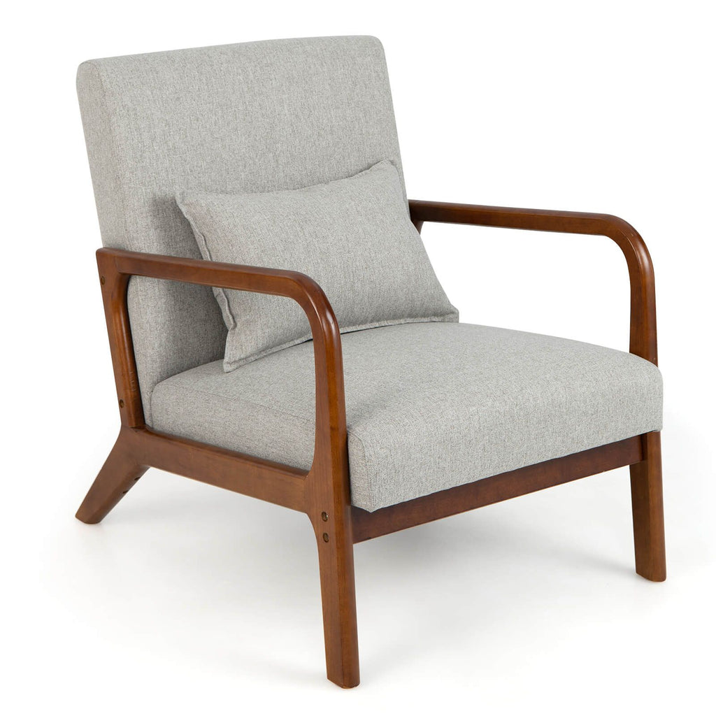 Modern Accent Chair with Lumbar Pillow and Rubber Wood Frame