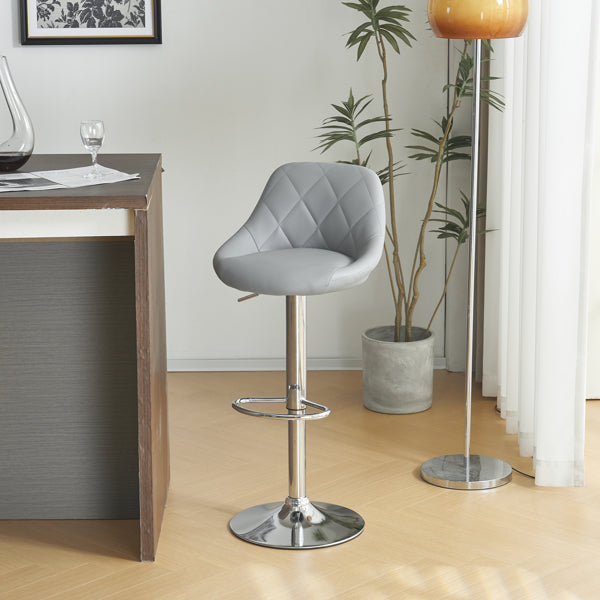 Adjustable PU Leather Counter & Bar Stool Set of 2 – Swivel 360°, Gas‑lift Height, Backrest, Foot‑rest – Grey