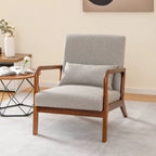 Modern Accent Chair with Lumbar Pillow and Rubber Wood Frame