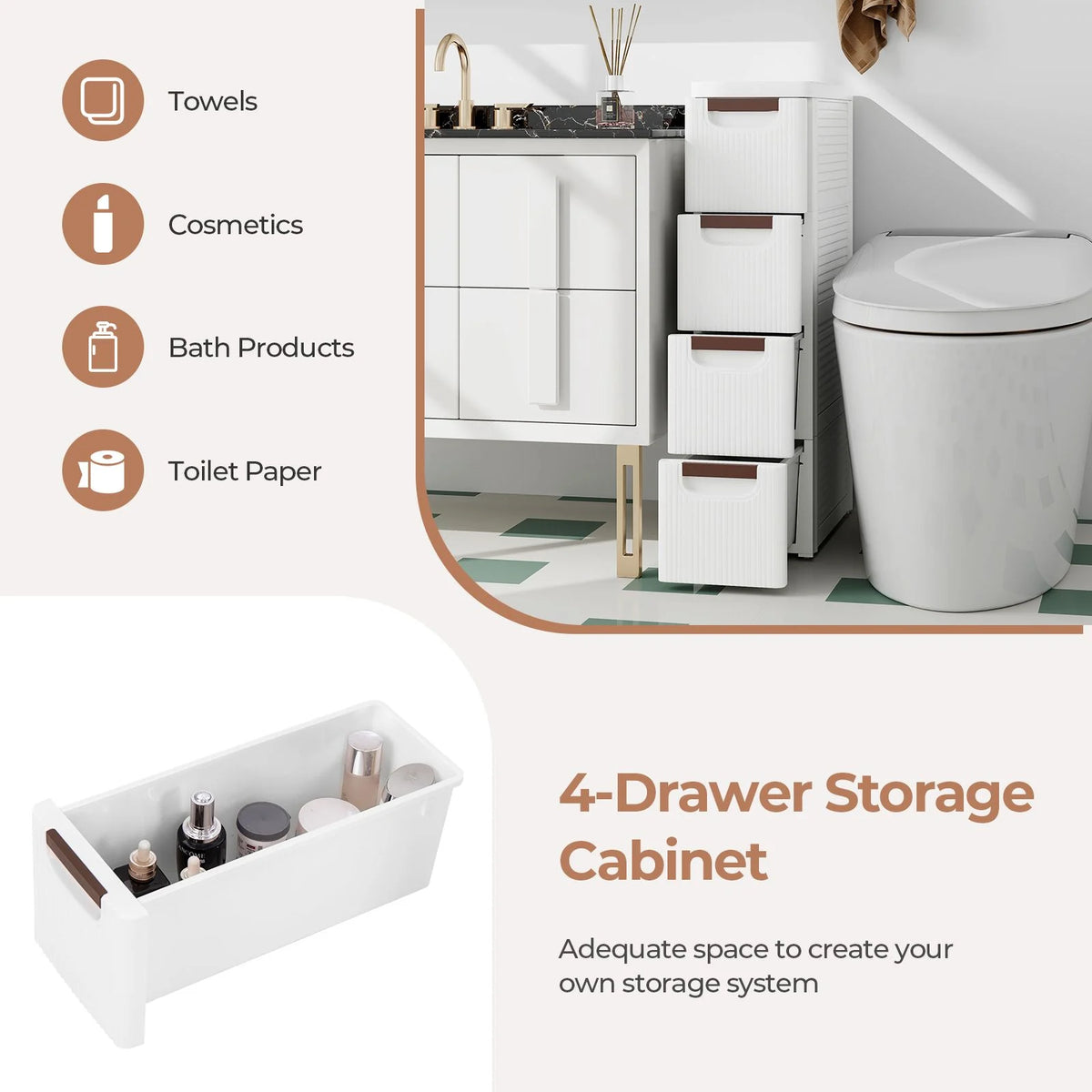 3/4/5-Drawer Narrow Storage Cabinet for Small Space