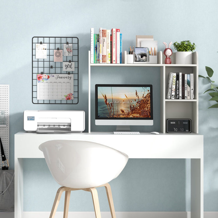 Wooden Desk Bookshelf with 4 Shelves and Open Back Compartment