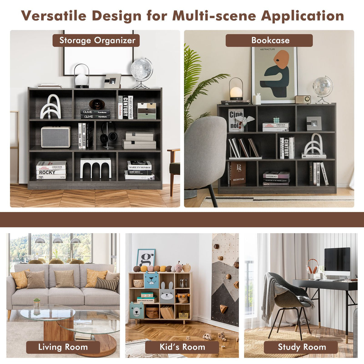 3-Tier Wooden Cube Bookcase with 8 Compartments