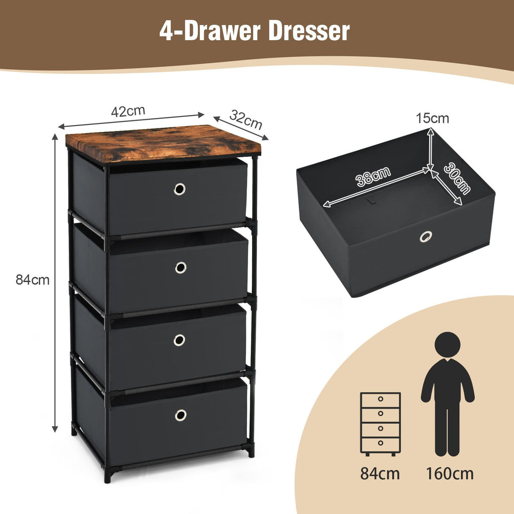 4-Tier Fabric Dresser with Drawers and Metal Frame