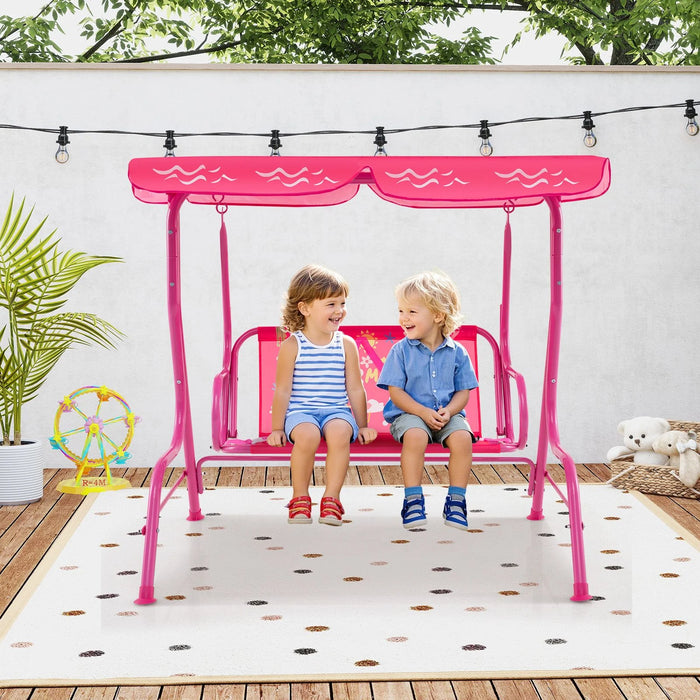 2-Seater Kids Swing Chair with Adjustable Canopy & Safety Belts