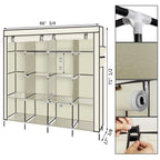 67" Portable Clothes Wardrobe – 12-Shelf Fabric Closet Organiser (Beige)