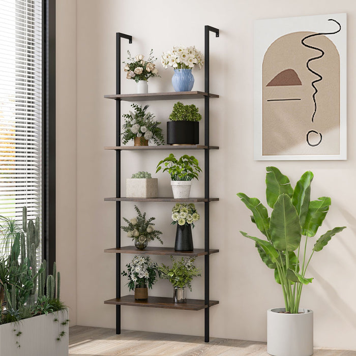 5-Tier Ladder Shelf with Steel Frame for Living Room Bedroom Office