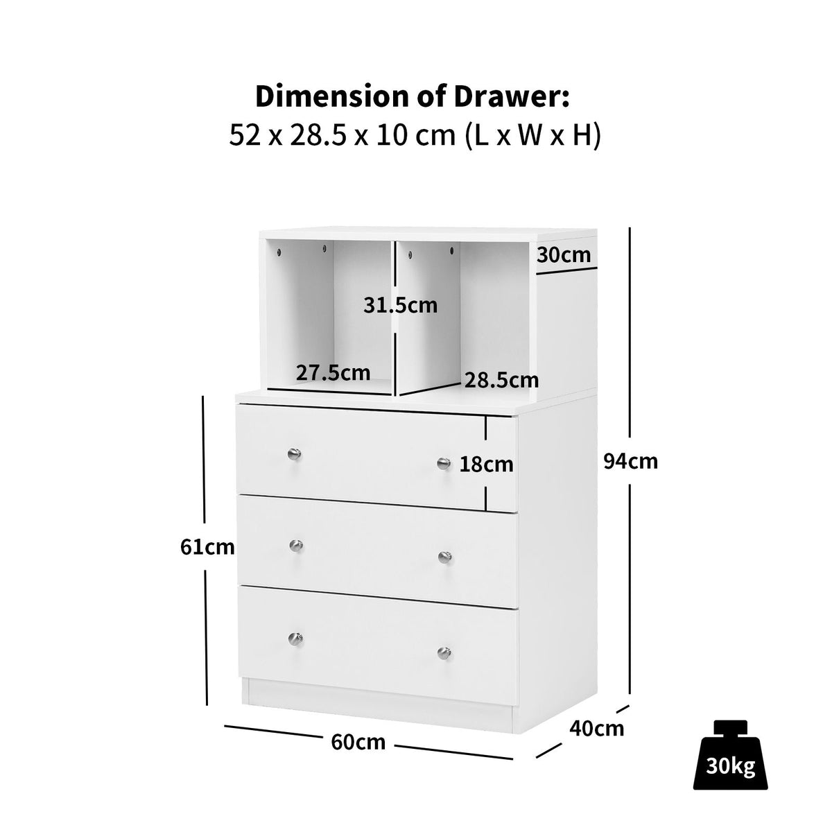 3-Drawer Dresser with 2 Open Compartments for Living Room Bedroom