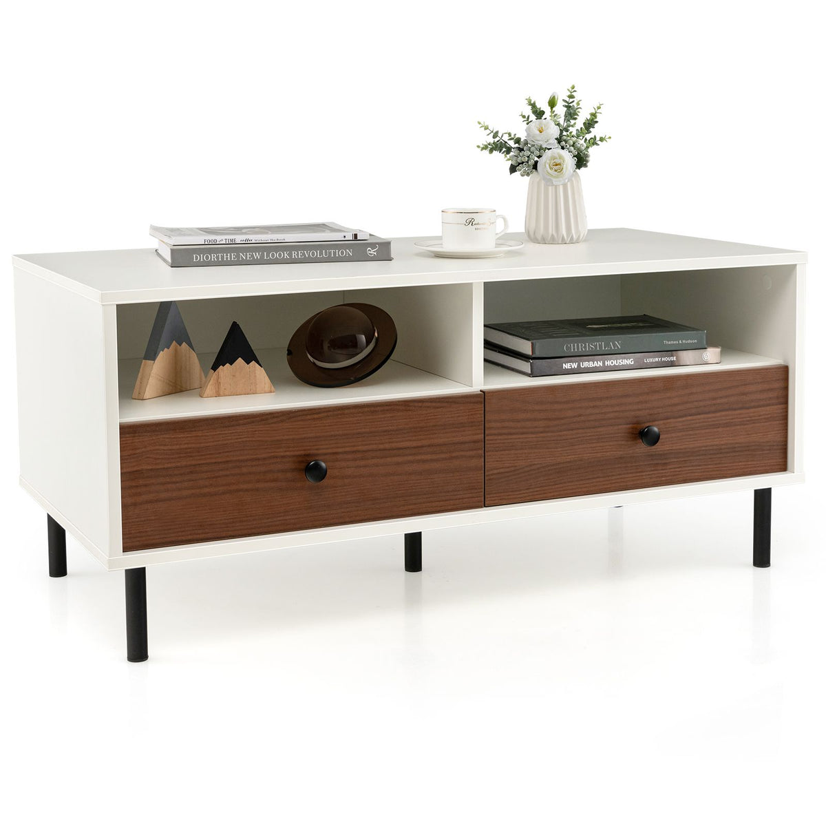 Rectangle Sofa Tea Table with Sturdy Metal Legs for Home Office